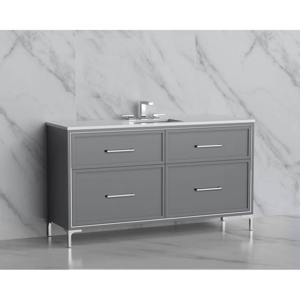 Madeli Profile 60C'' Free standing Vanity Cabinet in Studio Grey/HW: Handles/Feet in Sat