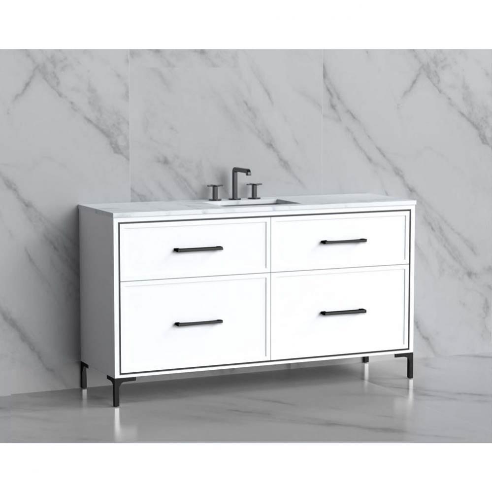 Madeli Profile 60C'' Free standing Vanity Cabinet in White/HW: Handle & Feet Polishe