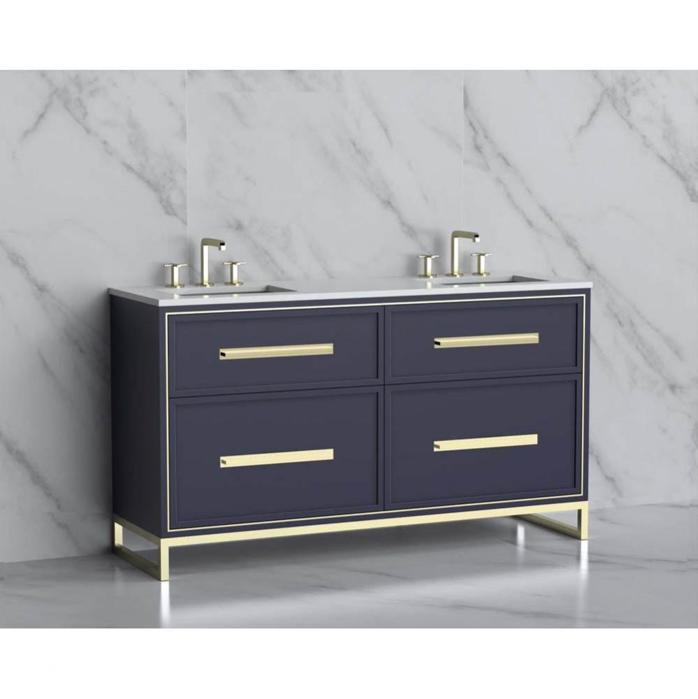 Madeli Profile 60D'' Free standing Vanity Cabinet in Sapphire/HW: Handle & Feet Brus