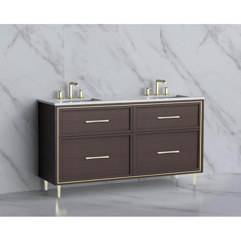 Madeli Profile 60D'' Free standing Vanity Cabinet in Walnut/HW: Handle & Feet Matte