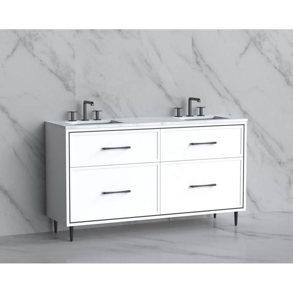 Madeli Profile 60D'' Free standing Vanity Cabinet in White/HW: Handle & Feet Polishe