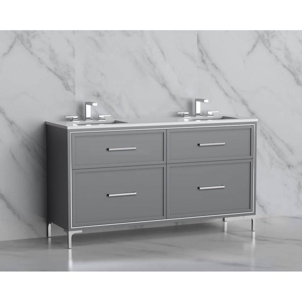 Madeli Profile 60D'' Free standing Vanity Cabinet in Studio Grey/HW: Handles/Feet in Pol