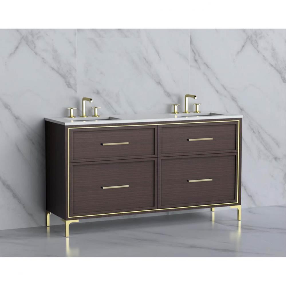 Madeli Profile 60D'' Free standing Vanity Cabinet in Walnut/HW: Handle & Feet Polish