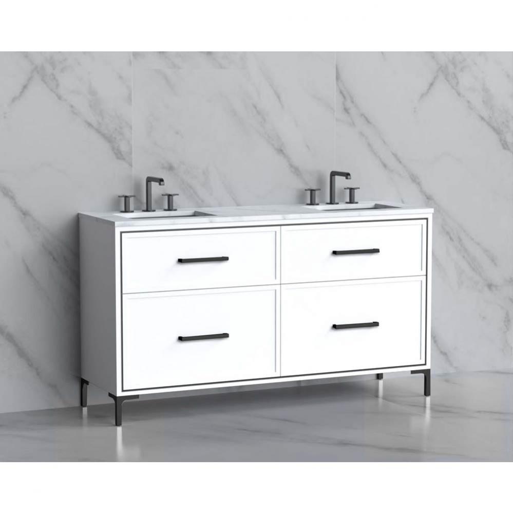 Madeli Profile 60D'' Free standing Vanity Cabinet in White/HW: Handle & Feet Satin B