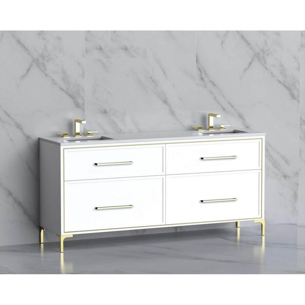 Madeli Profile 72'' Free standing Vanity Cabinet in White/HW: Handle & Feet Satin Br