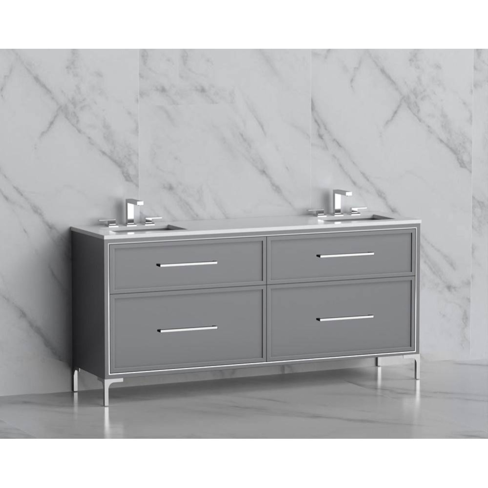 Profile 72'' Free standing Vanity Cabinet in Studio Grey/HW: Handles/Feet in Polished Ni