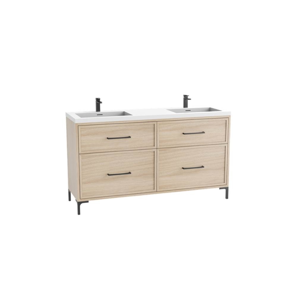Profile SE 60D'' Free standing Vanity Cabinet in Natural Oak/HW: Polished Chrome(PC)
