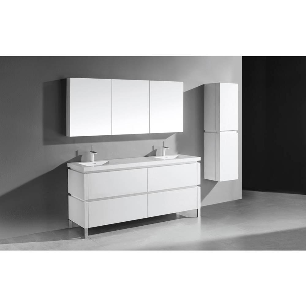 Metro 72D'' Free Standing  Vanity Cabinet in  White/HW: Polished Chrome(PC)