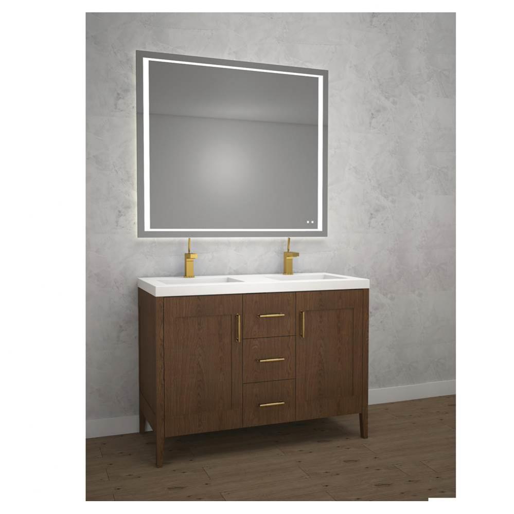 Encore 48''. Brandy, Free Standing Cabinet.2-Bowls, Polished Chrome Handles (X5), 47-5/8