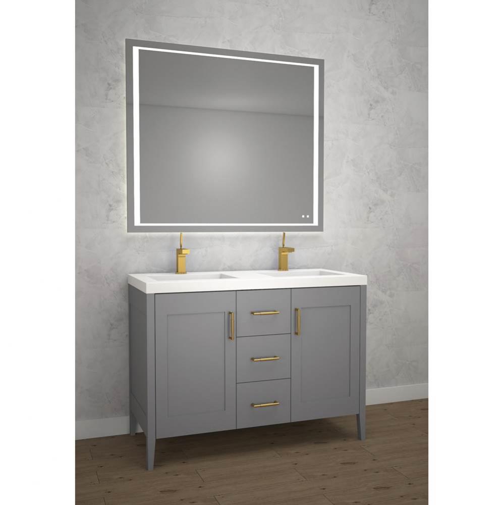 Encore 48''. Studio Grey, Free Standing Cabinet.2-Bowls, Polished Chrome Handles (X5), 4