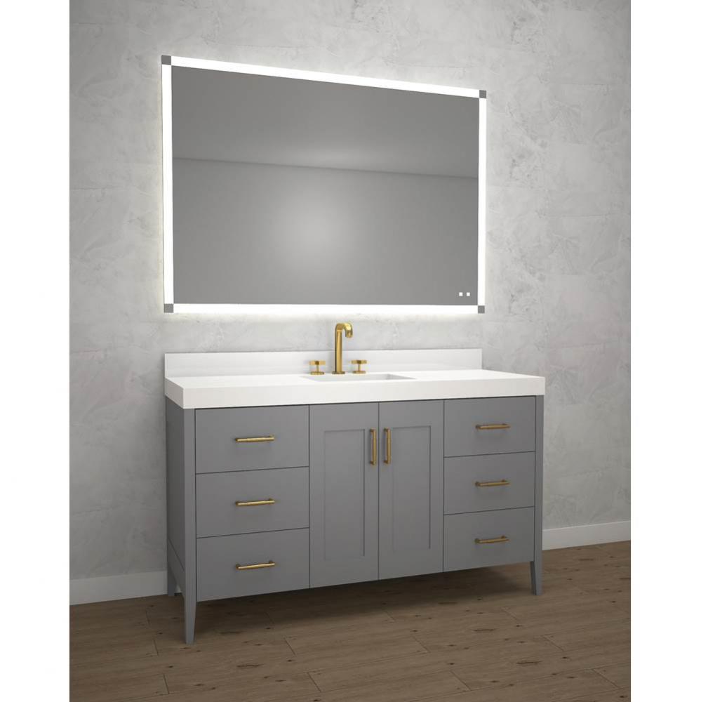 Encore 60''. Studio Grey, Free Standing Cabinet.1-Bowl, Polished Chrome Handles (X8), 59