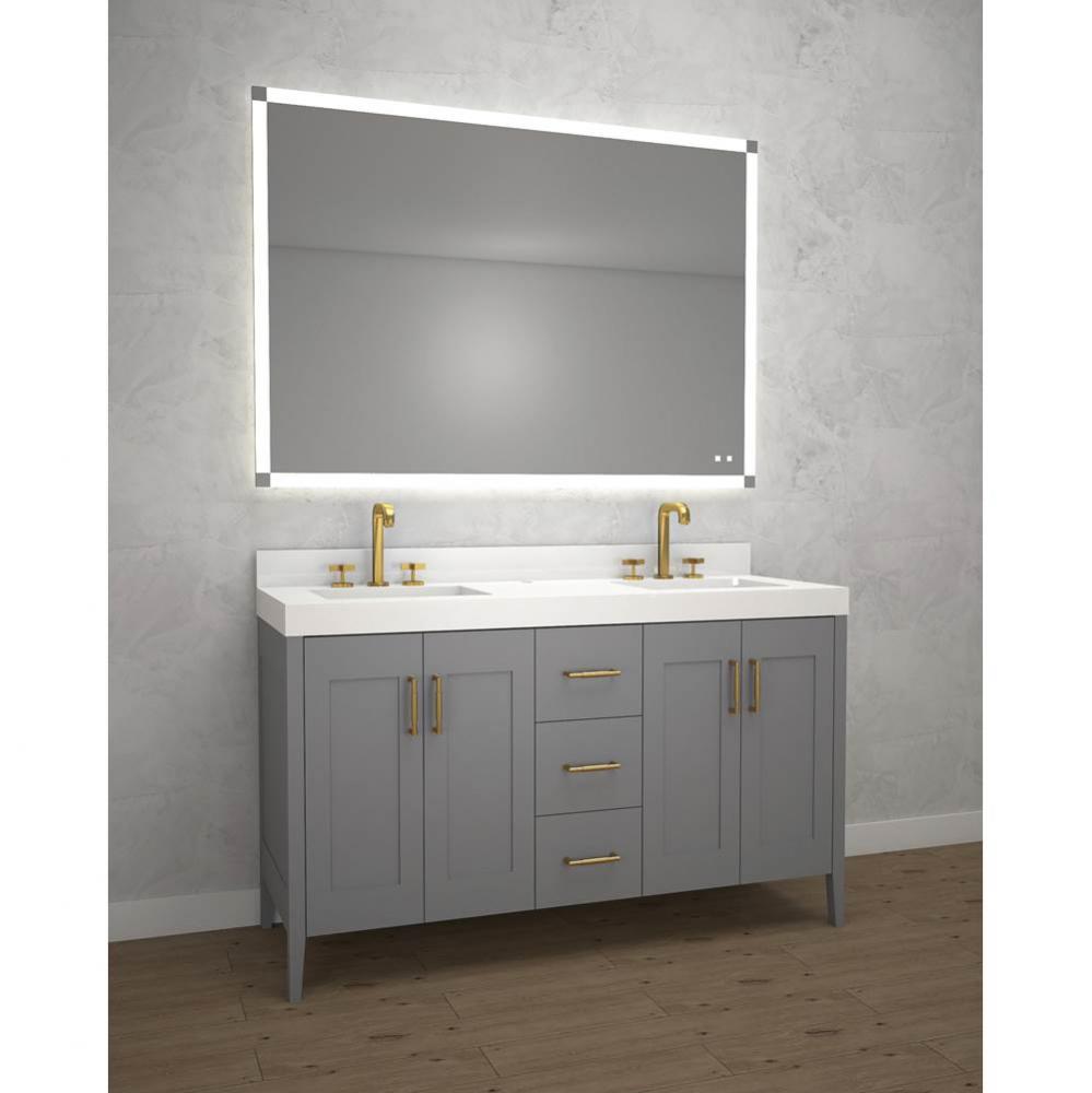 Encore 60''. Studio Grey, Free Standing Cabinet.2-Bowls, Polished Chrome Handles (X7), 5