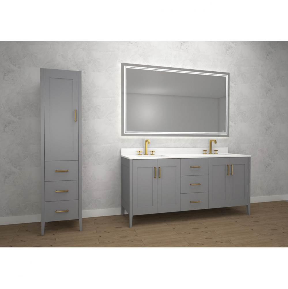 Encore 72''. Studio Grey, Free Standing Cabinet.2-Bowls, Polished Chrome Handles (X7), 7