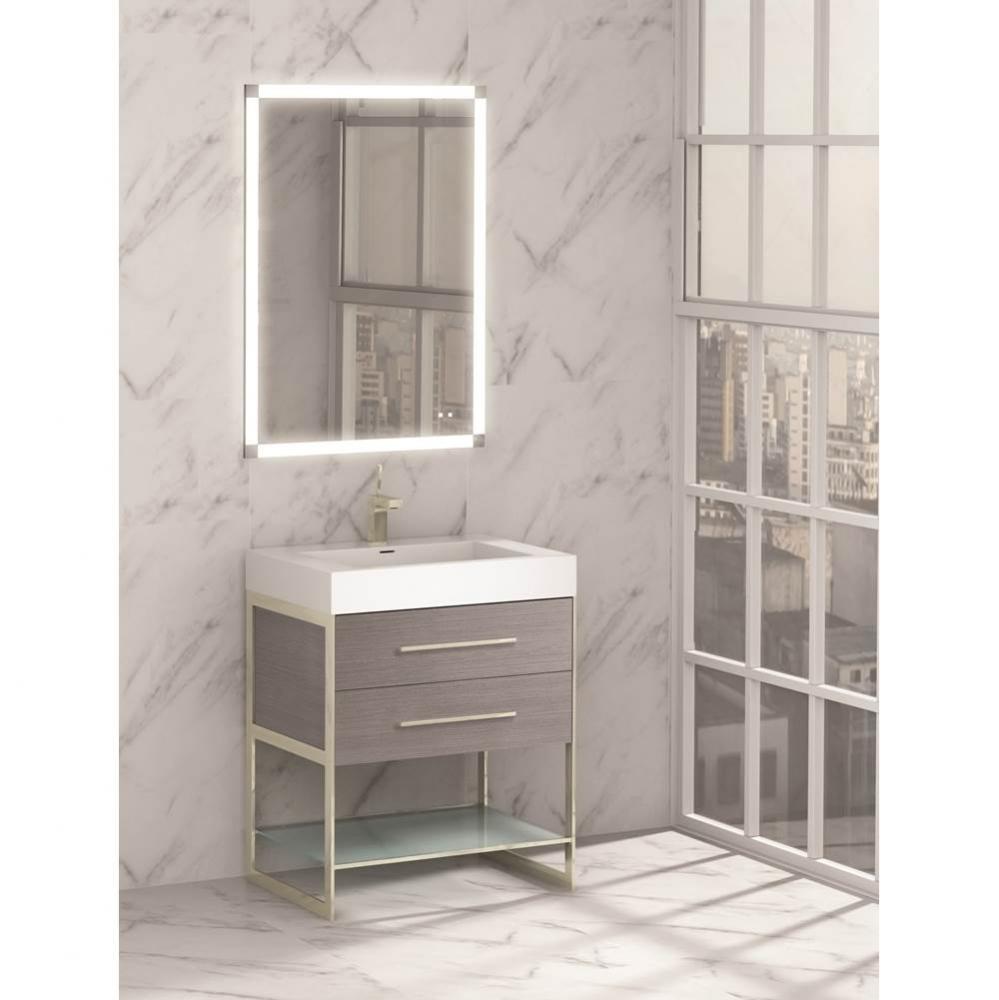 Silhouette 36''. Ash Grey, Free Standing Cabinet, Polished Chrome H-Legs (X2) /, Handles