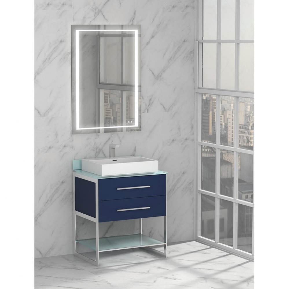 Silhouette 30''. Sapphire, Free Standing Cabinet, Polished Chrome H-Legs (X2) /, Handles