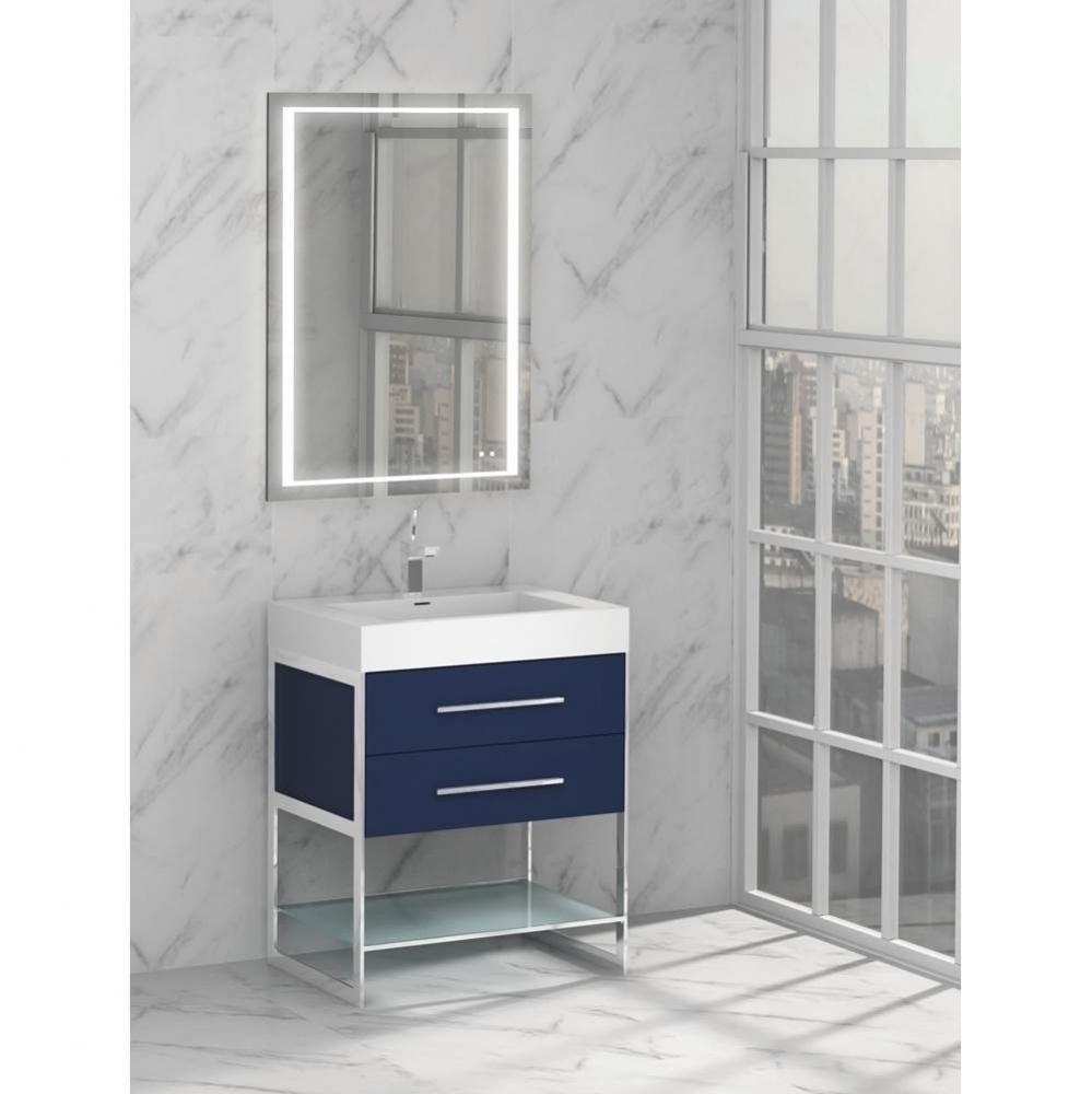Silhouette 24''. Sapphire, Free Standing Cabinet, Polished Chrome H-Legs (X2) /, Handles