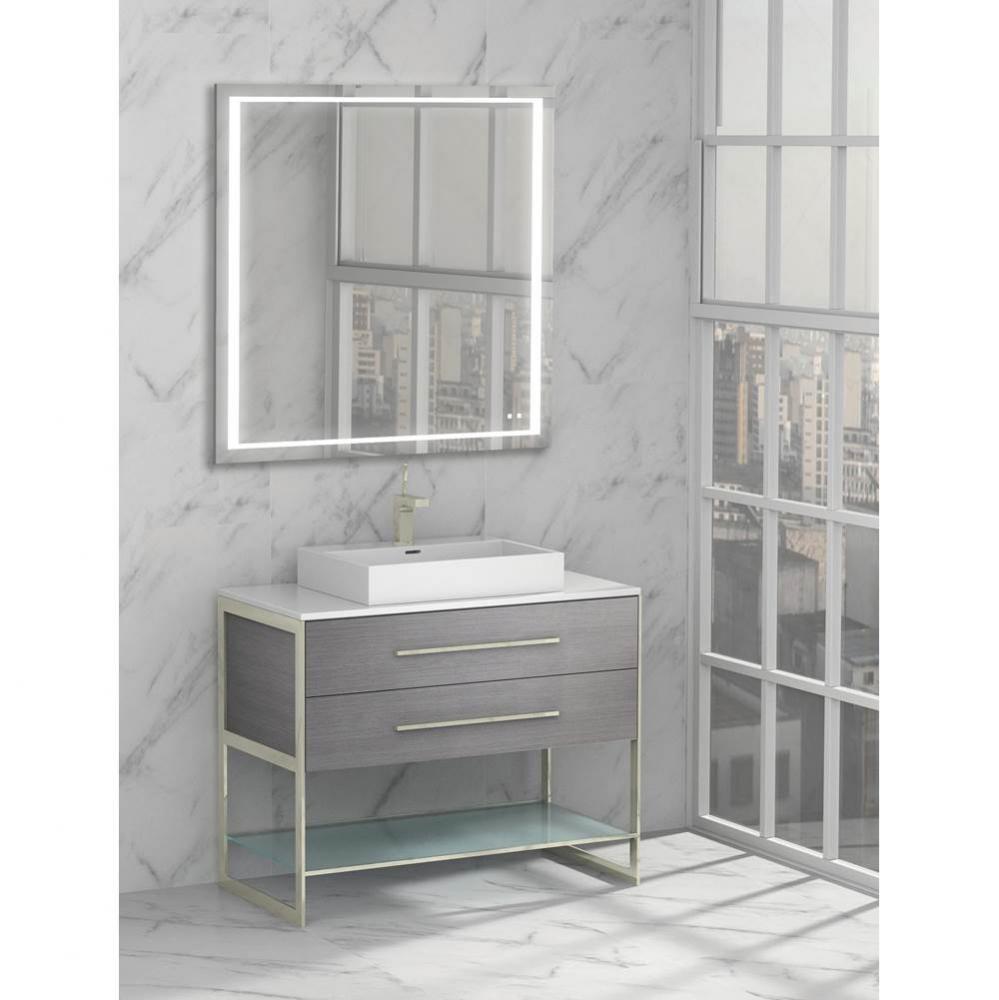 Silhouette 42''. Ash Grey, Free Standing Cabinet, Polished Chrome H-Legs (X2) /, Handles