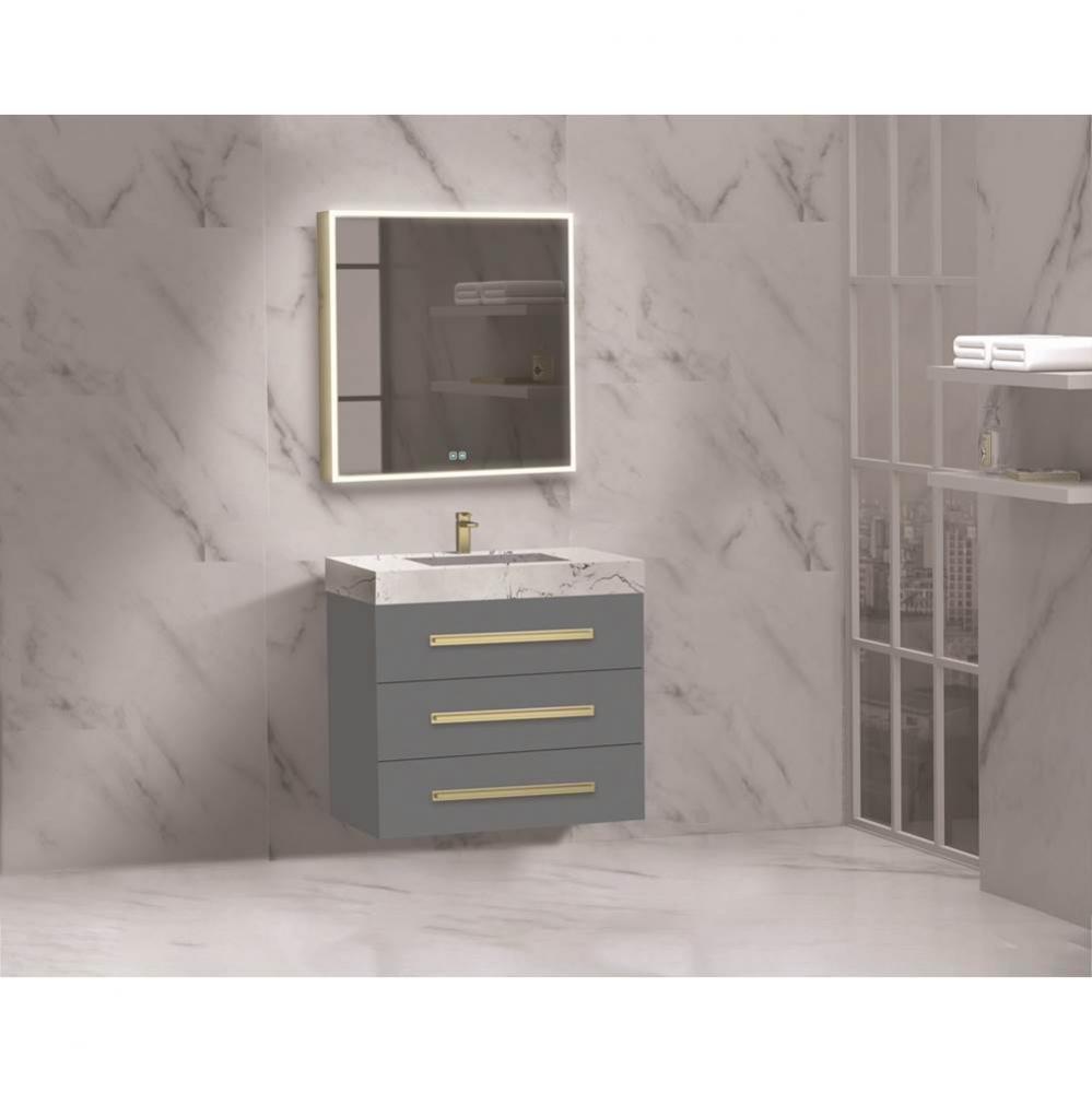 Madeli Epic 30'' Wall hung Vanity Cabinet Studio Grey Finish/HW: Satin Brass(SB)