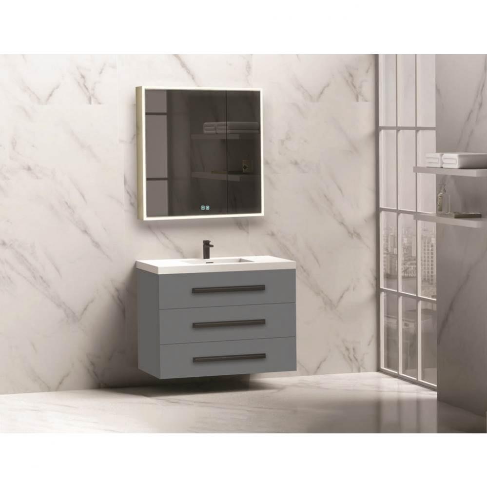 Madeli Epic 36'' Wall hung Vanity Cabinet Studio Grey Finish/HW: Matte Black(MB)