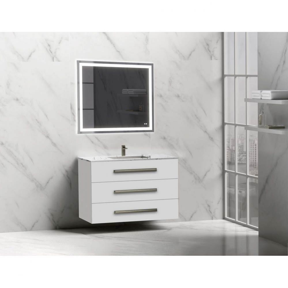 Madeli Epic 42'' Wall hung Vanity Cabinet White Finish/HW: Satin Brass(SB)