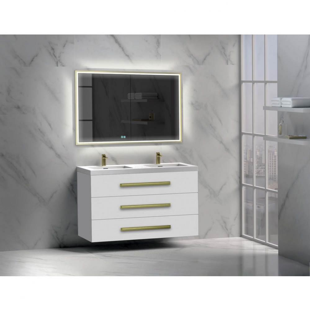 Madeli Epic 48D'' Wall hung Vanity Cabinet White Finish/HW: Satin Brass(SB)