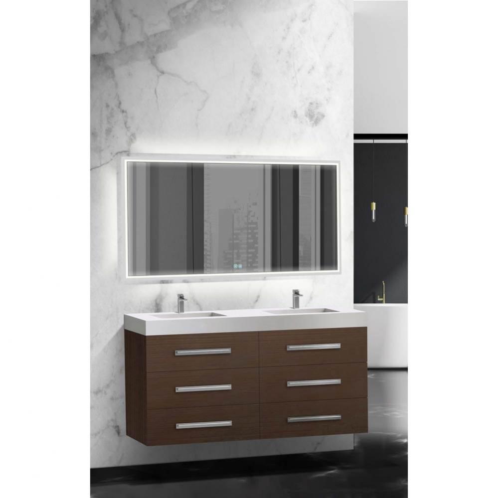 Madeli Epic 60D'' Wall hung Vanity Cabinet Walnut Finish/HW: Polished Nickel(PN)