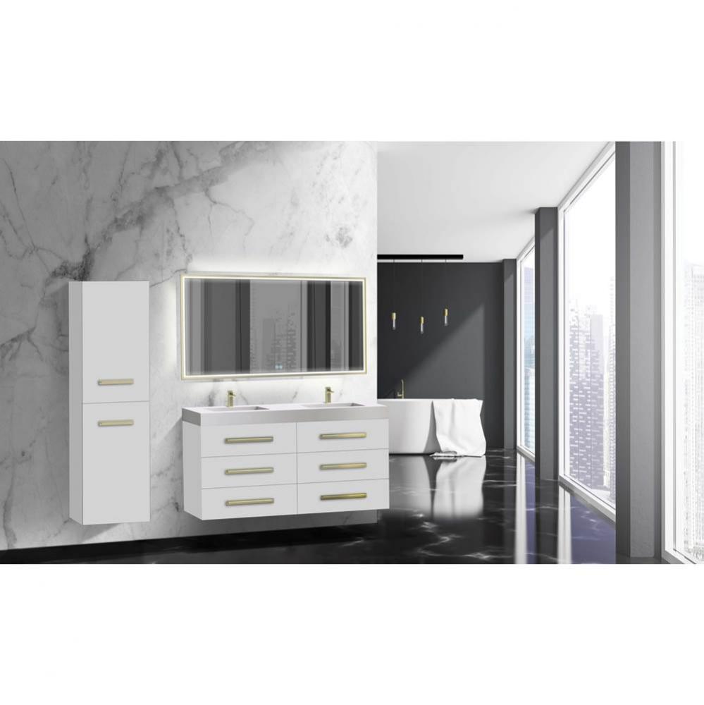 Madeli Epic 60D'' Wall hung Vanity Cabinet White Finish/HW: Polished Chrome(PC)