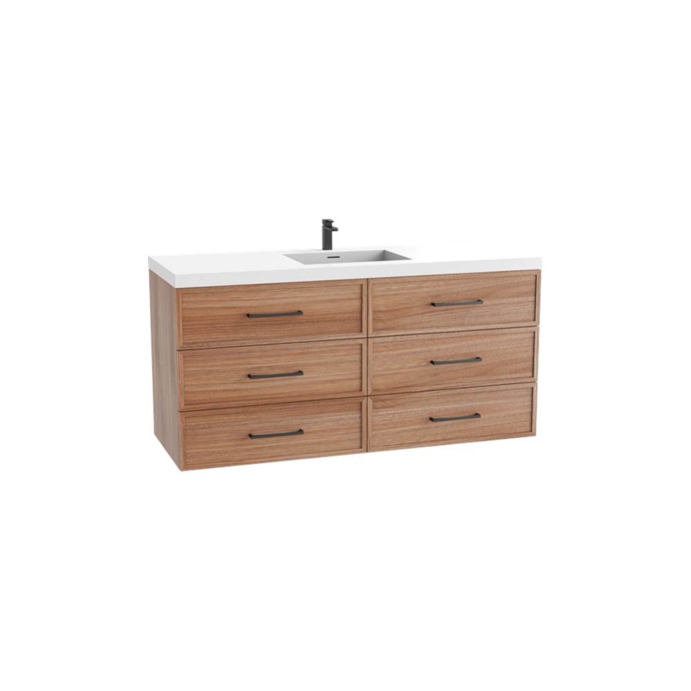 Legend 60C'' Wall hung Vanity Cabinet Natural Walnut Finish/HW: Polished Chrome(PC)
