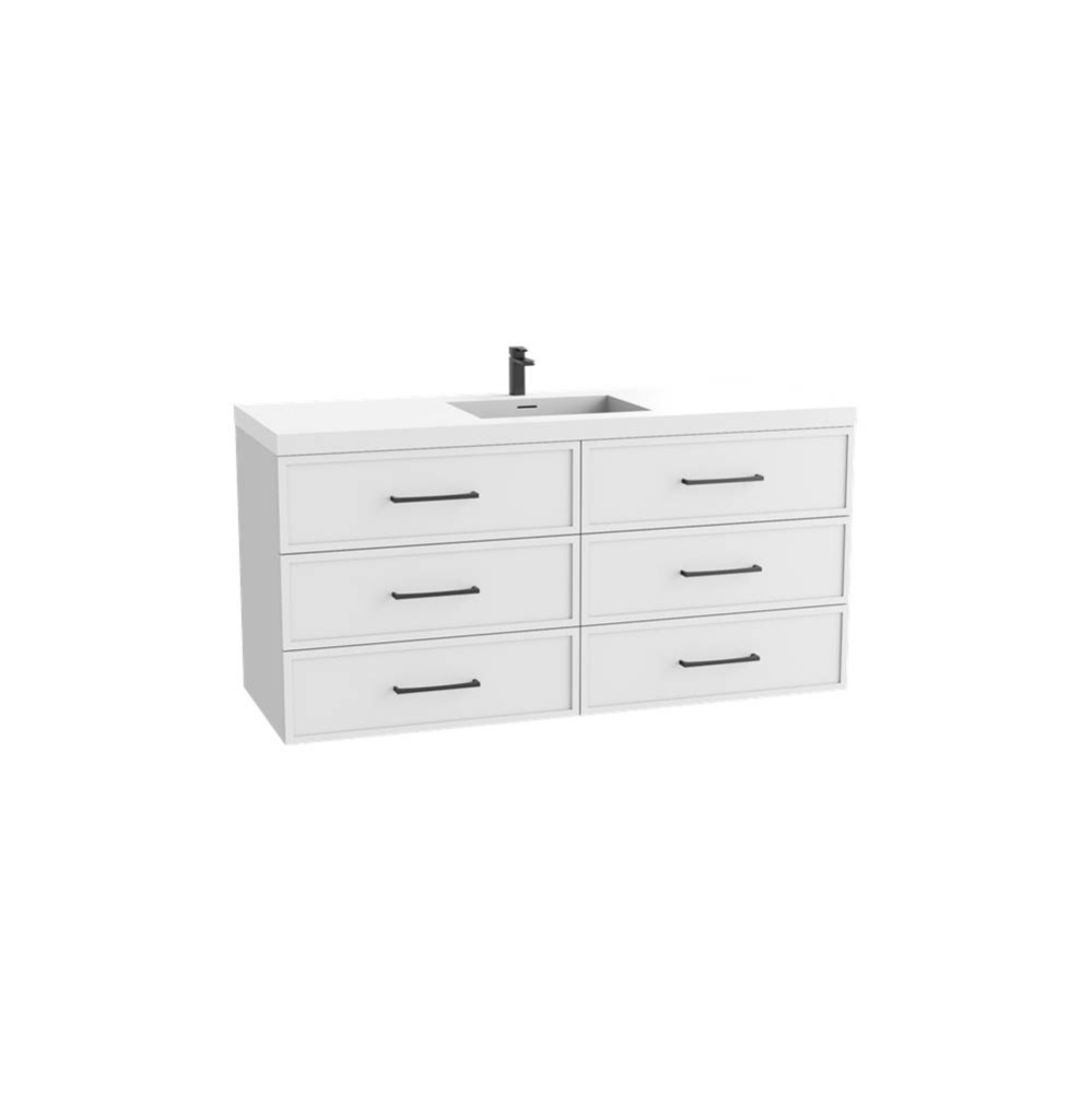 Legend 60C'' Wall hung Vanity Cabinet White Finish/HW: Polished Chrome(PC)