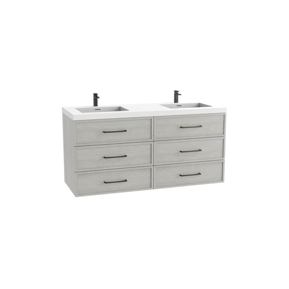 Legend 60D'' Wall hung Vanity Cabinet Coastal Grey Finish/HW: Polished Chrome(PC)