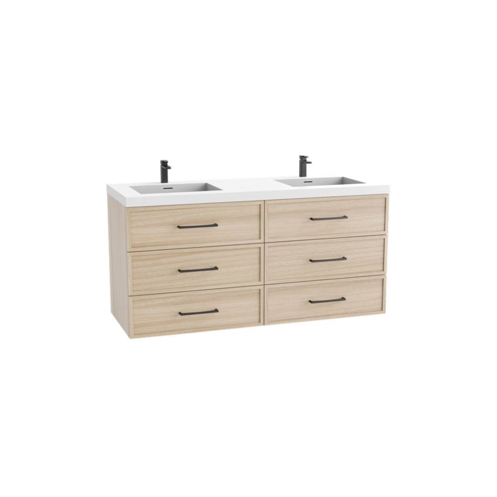 Legend 72D'' Wall hung Vanity Cabinet Natural Oak Finish/HW: No Handles