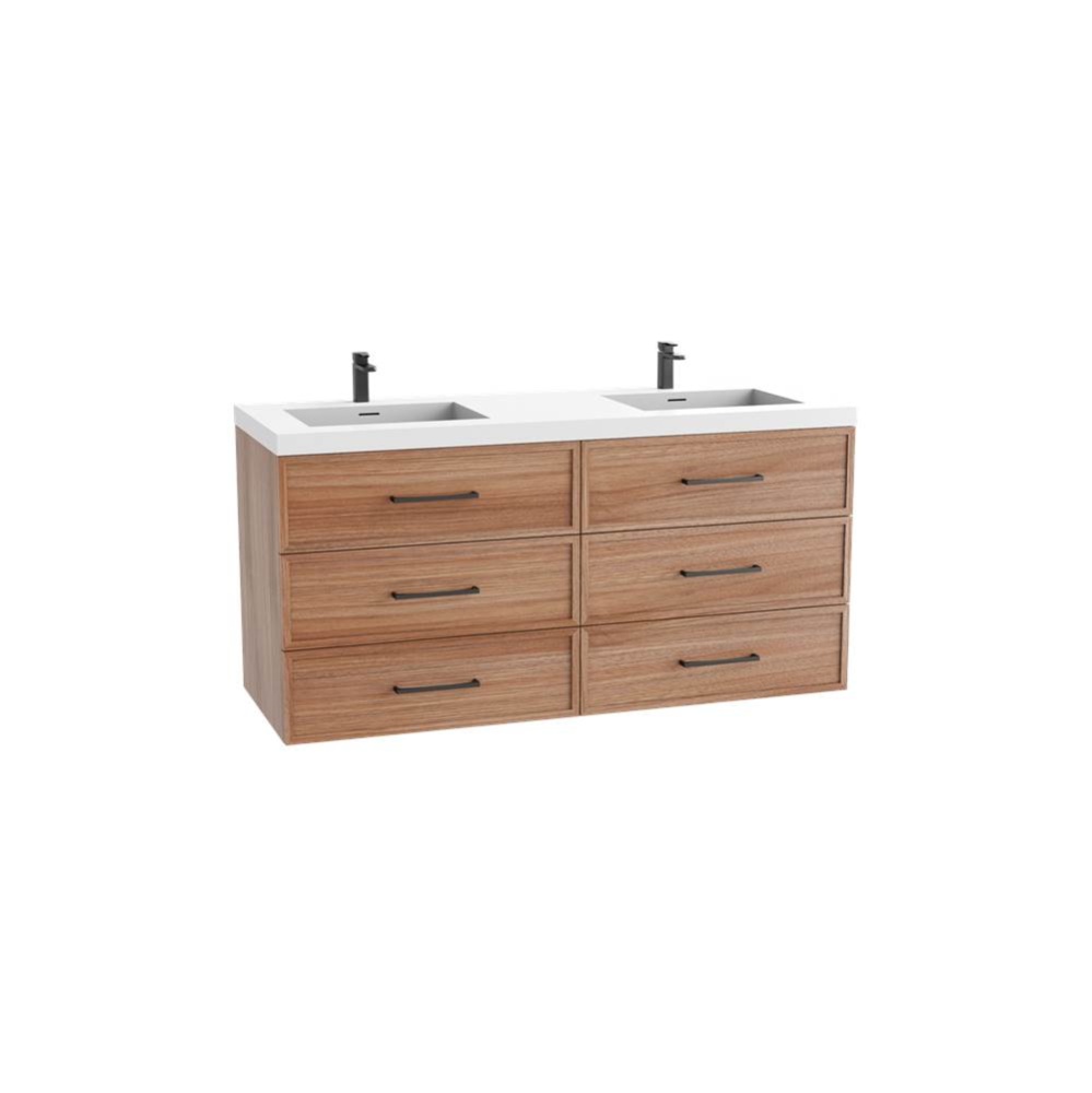 Legend 60D'' Wall hung Vanity Cabinet Natural Walnut Finish/HW: No Handles