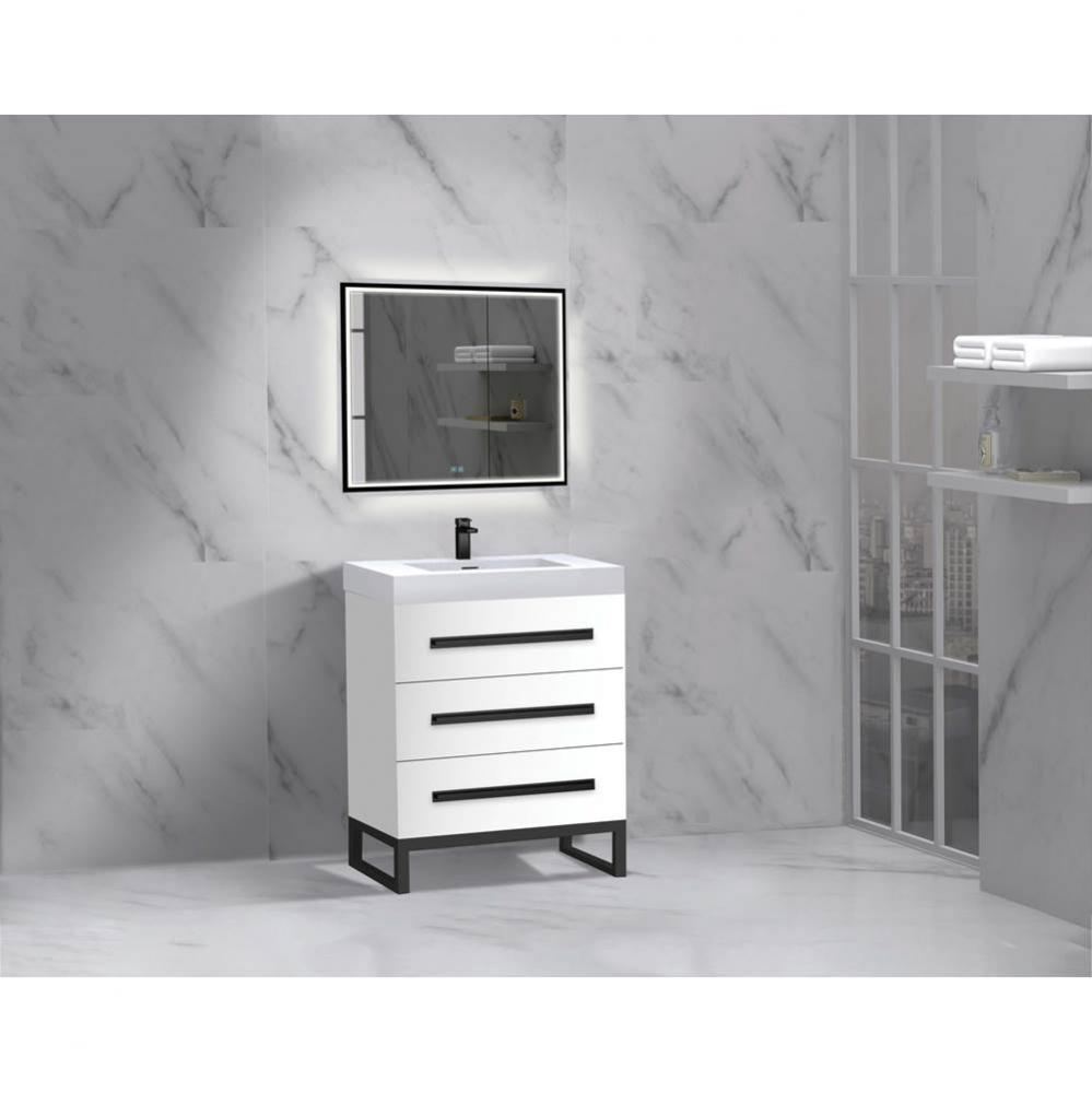 Madeli Icon 24'' Free standing Vanity Cabinet in White/HW: Polished Nickel(PN)