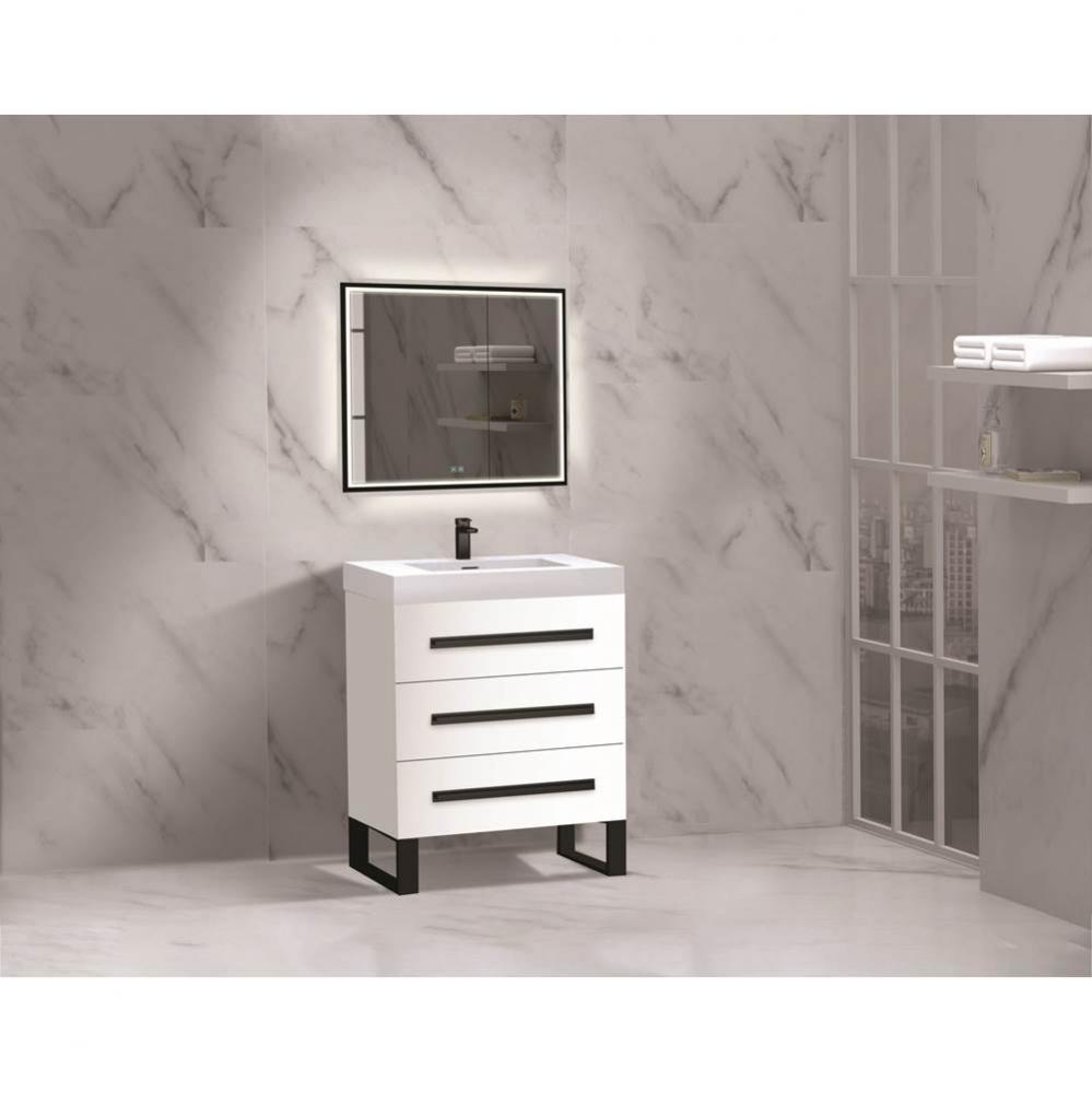 Madeli Icon 24'' Free standing Vanity Cabinet in White/HW: Satin Brass(SB)