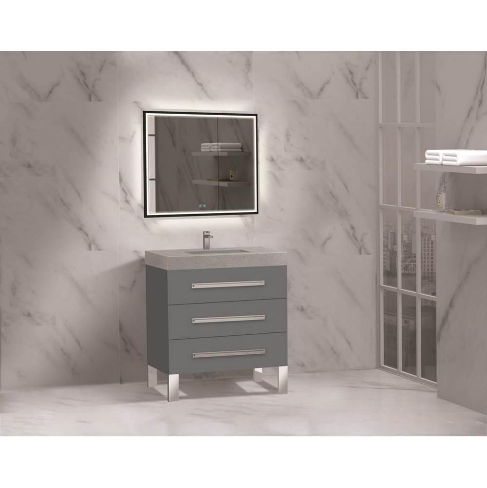 Madeli Icon 30'' Free standing Vanity Cabinet in Studio Grey/HW: Satin Brass(SB)