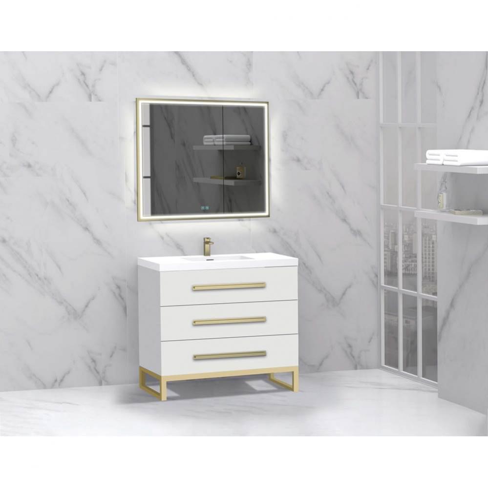 Madeli Icon 36'' Free standing Vanity Cabinet in White/HW: Polished Nickel(PN)