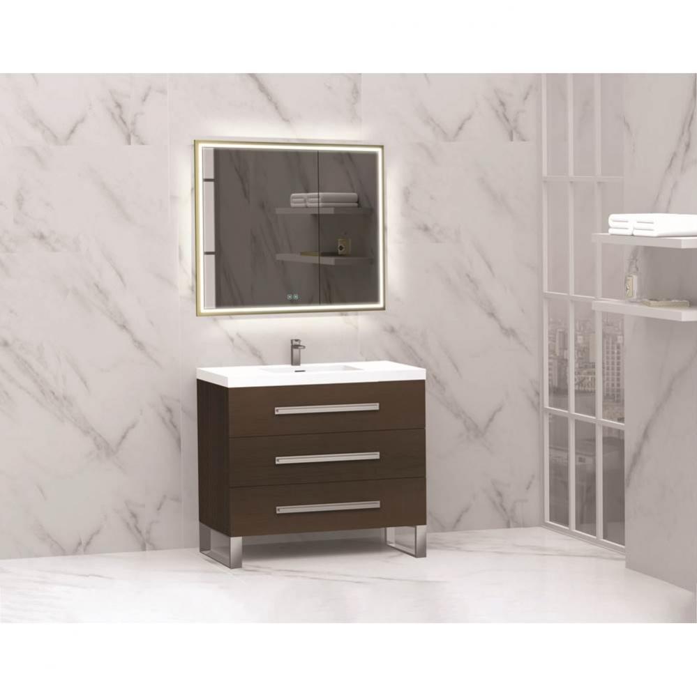 Madeli Icon 36'' Free standing Vanity Cabinet in Walnut/HW: Satin Brass(SB)