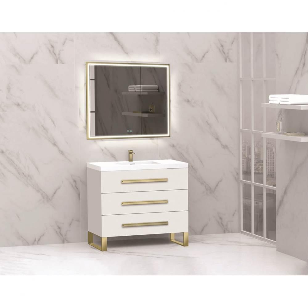 Madeli Icon 36'' Free standing Vanity Cabinet in White/HW: Brushed Nickel(BN)