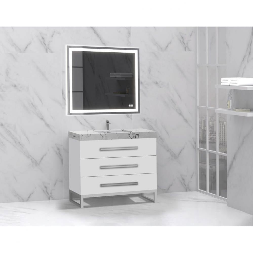Icon 42'' Free standing Vanity Cabinet in White/HW: Polished Chrome(PC)