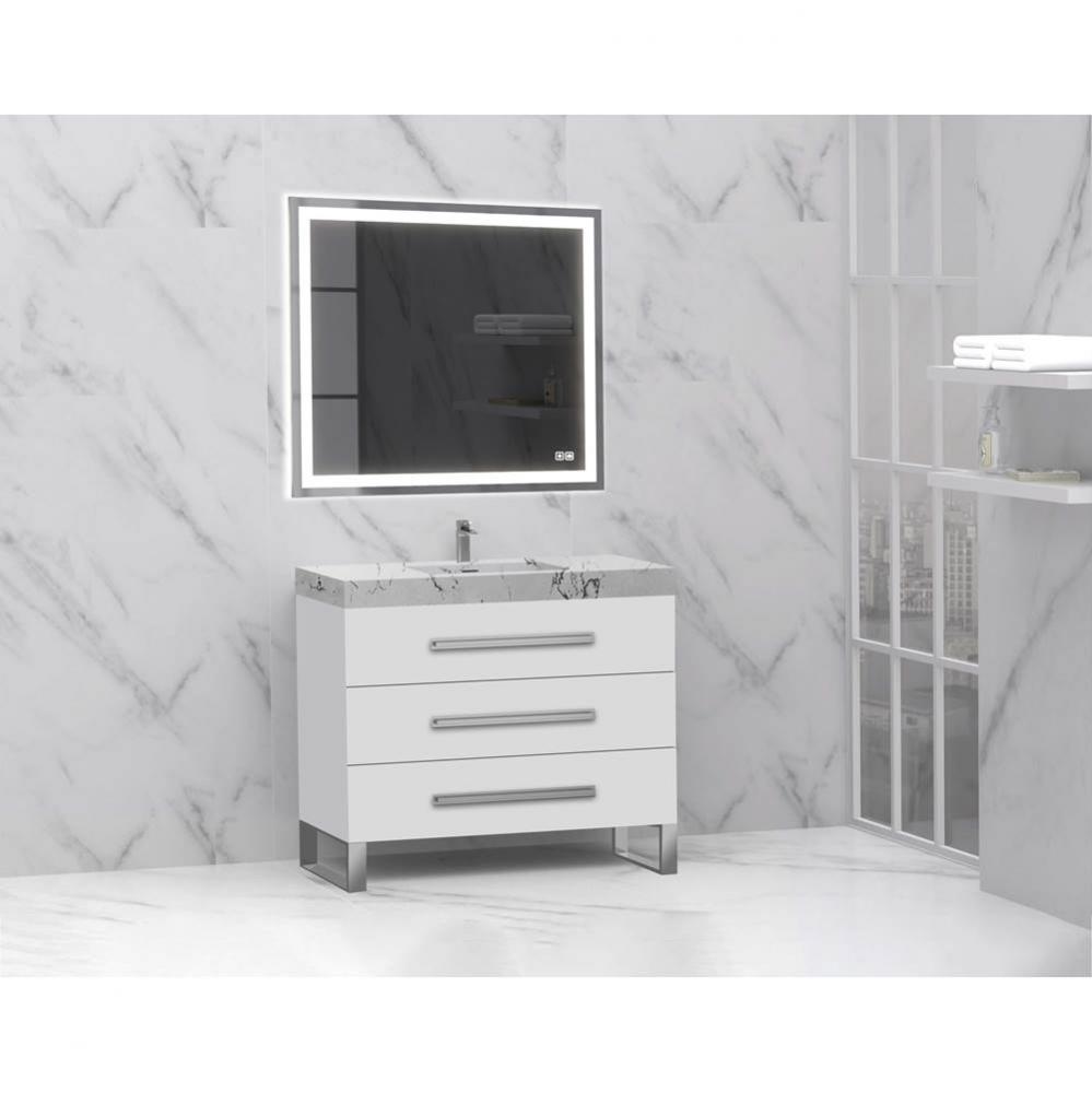 Madeli Icon 42'' Free standing Vanity Cabinet in White/HW: Polished Chrome(PC)