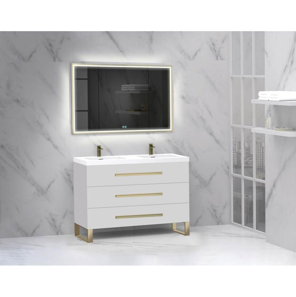Madeli Icon 48D'' Free standing Vanity Cabinet in White/HW: Satin Brass(SB)