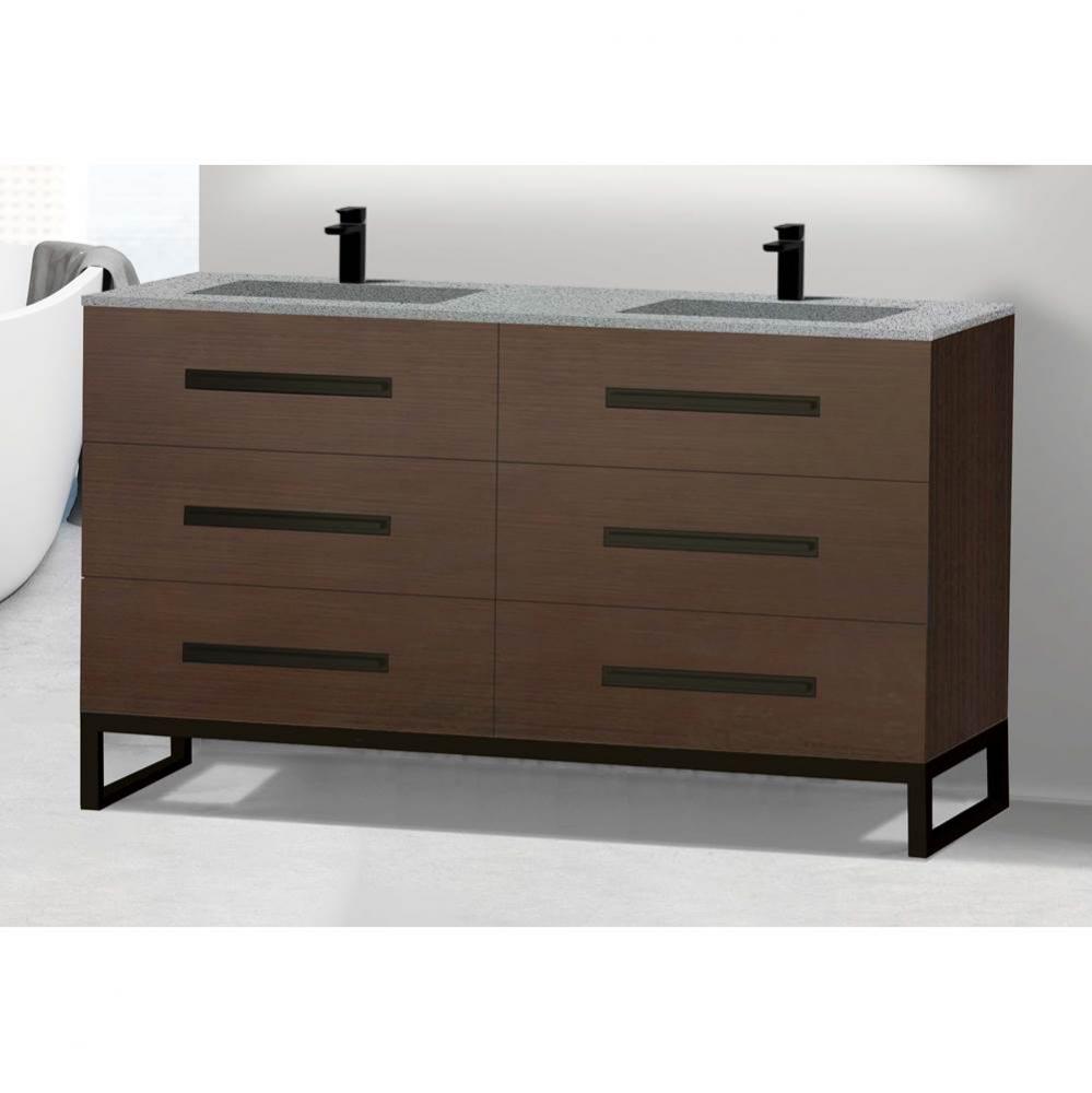 Madeli Icon 60D'' Free standing Vanity Cabinet in Walnut/HW: Brushed Nickel(BN)