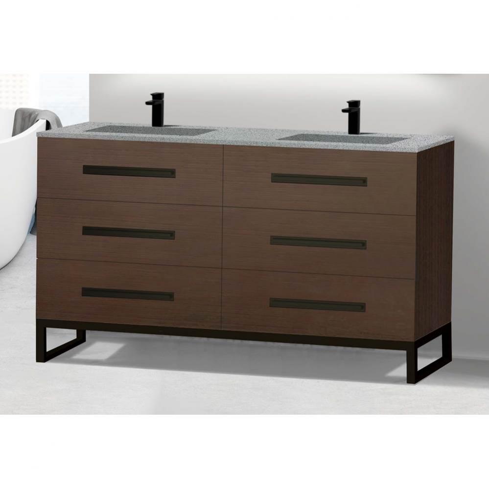 Madeli Icon 60D'' Free standing Vanity Cabinet in Walnut/HW: Polished Chrome(PC)