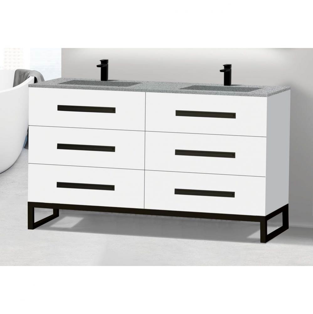 Madeli Icon 60D'' Free standing Vanity Cabinet in White/HW: Matte Black(MB)