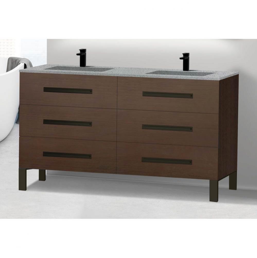 Madeli Icon 60D'' Free standing Vanity Cabinet in Walnut/HW: Polished Nickel(PN)