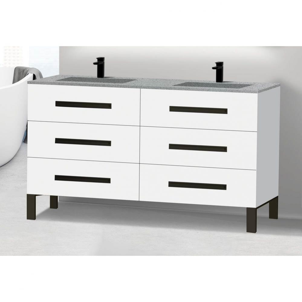 Madeli Icon 60D'' Free standing Vanity Cabinet in White/HW: Satin Brass(SB)
