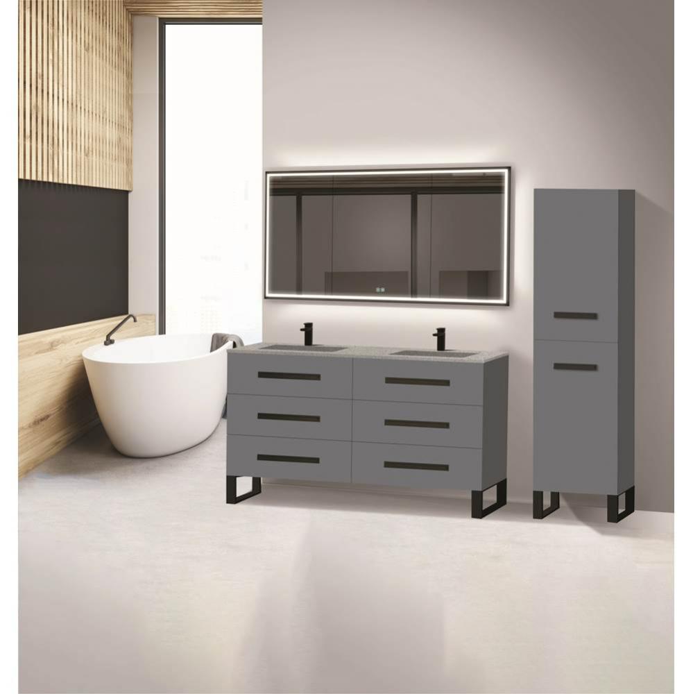 Madeli Icon 60D'' Free standing Vanity Cabinet in Studio Grey/HW: Satin Brass(SB)