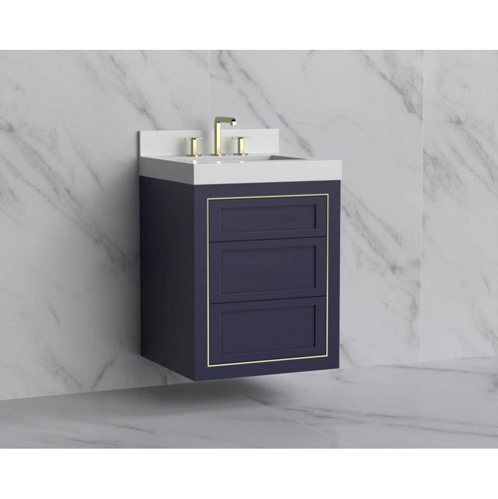 Renaissance 24'' Wall hung Vanity Cabinet in Sapphire - No Handles - Inlay in Polished C