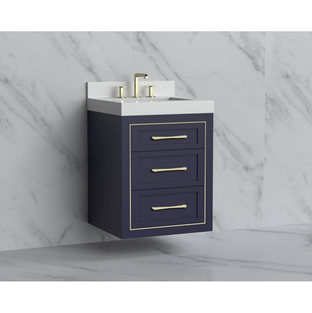 Renaissance 24'' Wall hung Vanity Cabinet in Sapphire/HW: Handles Satin Brass(SB)