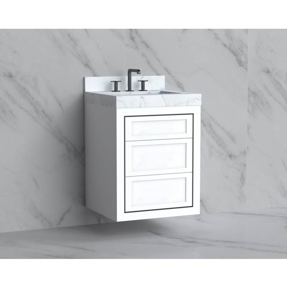 Renaissance 24'' Wall hung Vanity Cabinet in White - No Handles - Inlay in Matte Black(M